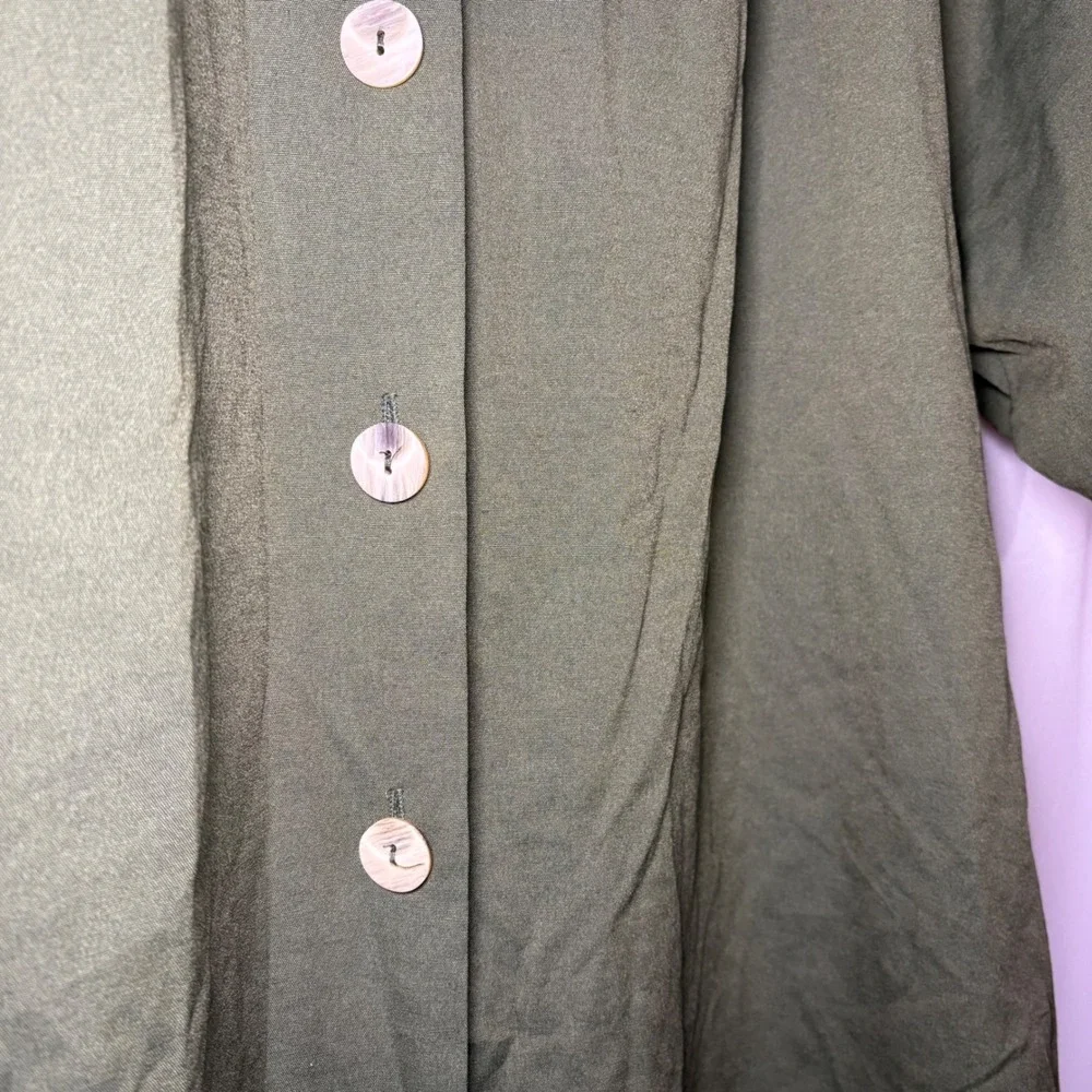 Vintage Joanna Olive Green Button Down Shirt Short Sleeve Shoulder Pads Large - Picture 7 of 7
